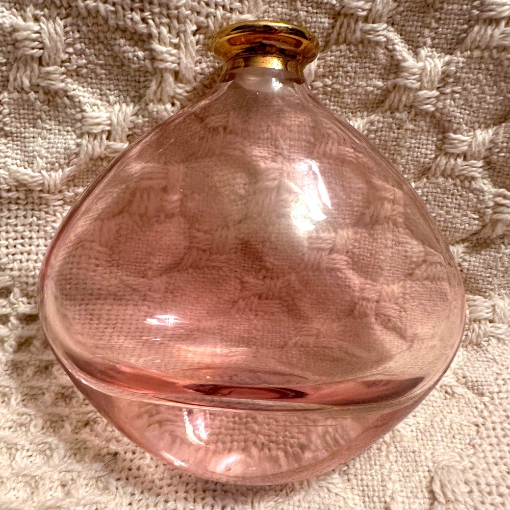 Art Glass Vase Soft Pink Gold Rim Oval Bud Vase Heavy 3 3/8"  Made In Italy